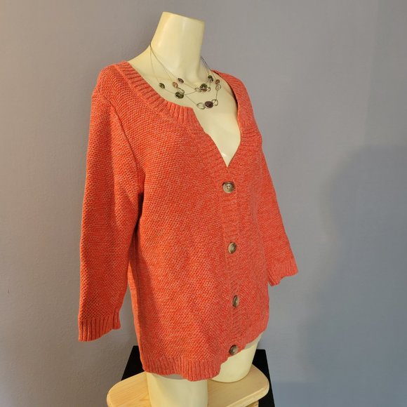 Ann Taylor Coral & Tan Heavy Cardigan - Picture 2 of 5